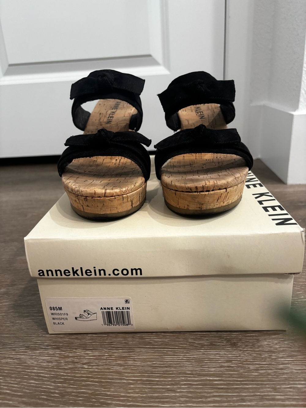 Anne Klein Black Suede Cork Platform Sandals